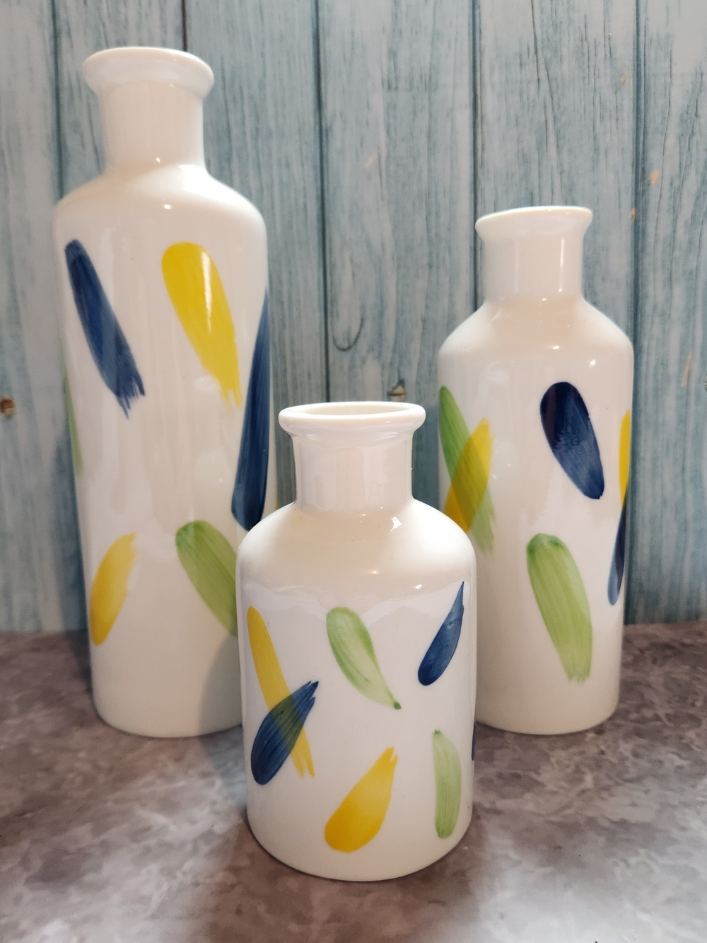 Flower Vase Set of 3 Ceramic Brush Strokes Vases Home Decor Pottery